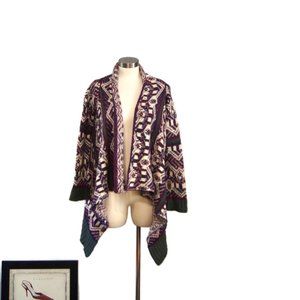 Saga Open Front Cardigan Sweater Aztec Tribal Print Women’s Size Small